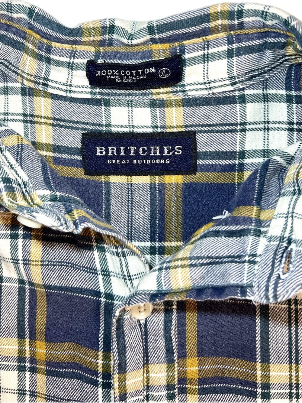 Britches Great Outdoors Flannel Shirt Men’s XL Plaid 100% Cotton Macau
